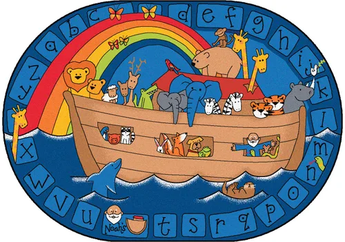 Vista 3 de Carpets for Kids KID$Value Plus 74005 Alphabet Noah - Alfombra ovalada de 6 x 9 pies, color azul