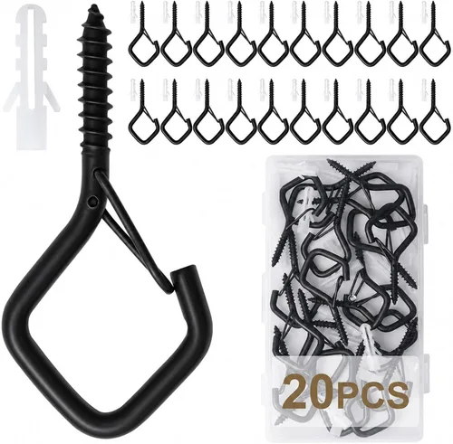 Vista 20 de CADONO 30 PCS Ganchos Colgantes de Copa con Tornillo con Hebilla de Seguridad, Ganchos de Tornillo a Prueba de Viento Perfectos para Colgar Luces