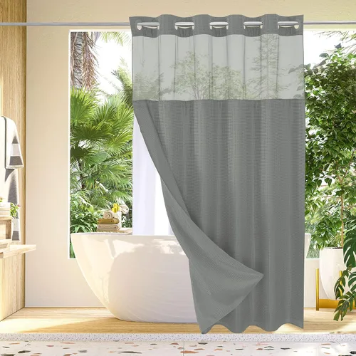 Vista 25 de Gibelle: cortina de ducha pequeña para baño de 36x74, cortina de ducha de punto gofre con juego de forro de tela a presión, no necesita ganchos