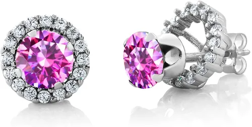 Vista 131 de Gem Stone King Aretes redondos de plata de ley 925 de 0.236 in con piedra natal extraíble para mujer