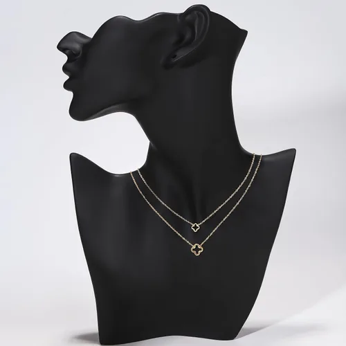 Vista 4 de YADUDA Delicado juego de gargantilla de trébol de cuatro hojas huecas, collar con colgante de trébol para mujer, collar de acero inoxidable chapado