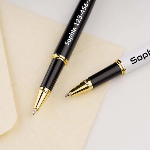 Vista 8 de Bolígrafo personalizado de texto/logotipo con 3 repuestos negros, negocios grabados, lujo, ejecutivo profesional, oficina, el mejor juego de regalo