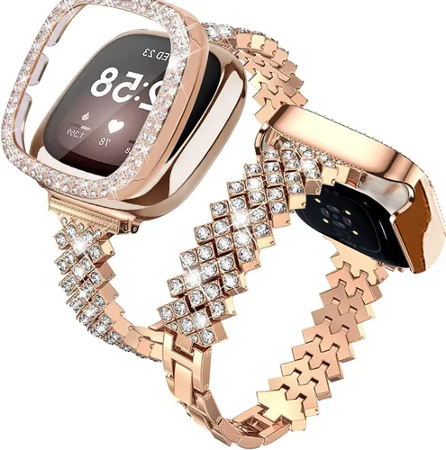 Vista 13 de Correa de reloj brillante compatible con Fitbit Versa 3/Fitbit Sense para mujer, correa ajustable de aleación de cristal con diamantes de imitación