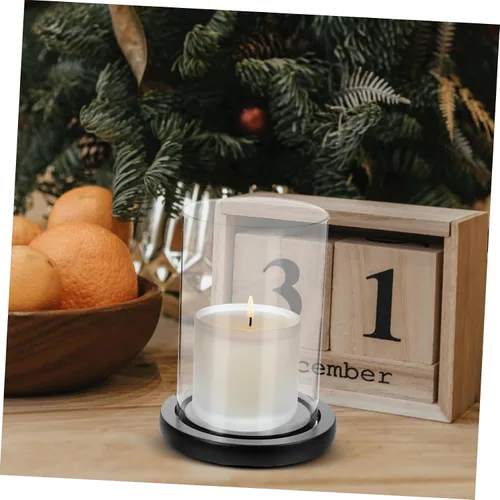 Vista 9 de Candelabro de cristal con base de madera transparente para chimenea, tubo de chimenea, soporte para velas, cilindro de vidrio, placa de vela