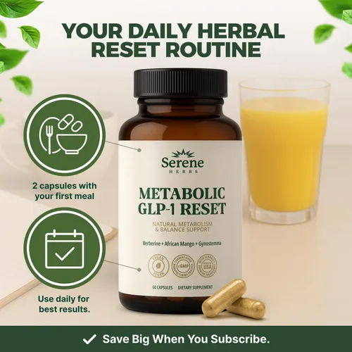 Vista 4 de Serene Herbs Suplemento GLP-1 para Mujeres y Hombres - Reinicio Metabólico, Apoyo para el Hambre con Berberina, InnoSlim, Actiponin - Potenciador