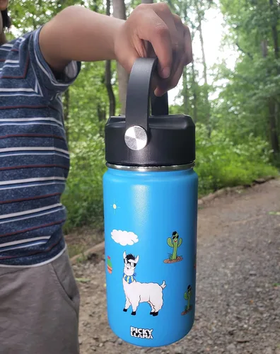 Vista 4 de Botella de agua de acero inoxidable aislada al vacío (Llama Kids Blue, 12 oz)