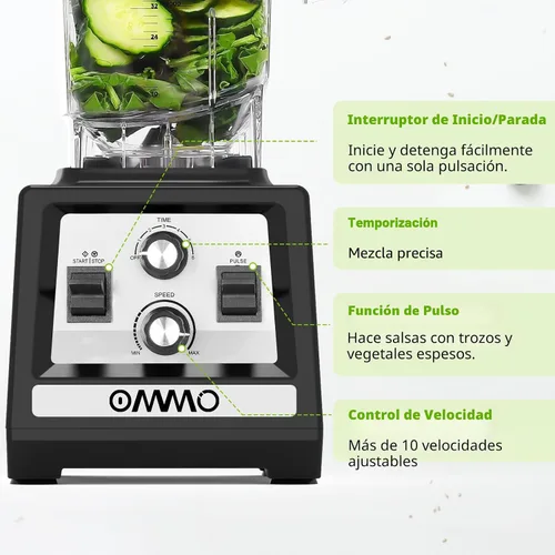 Vista 6 de OMMO Licuadora para batidos: Licuadoras de pico de 1800 W para cocina, jarra sin BPA de 68 onzas, temporizador y control de velocidad, 6 cuchillas