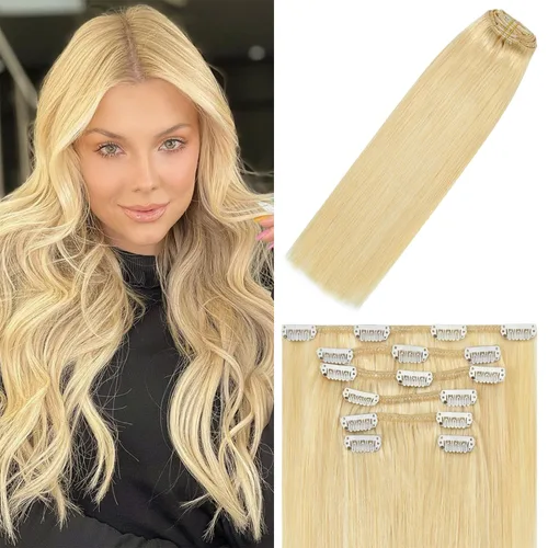 Vista 52 de WindTouch - Extensiones de cabello humano liso con pinzas, color negro azabache, 2.47 onzas, N.° 1, 12 pulgadas, 7