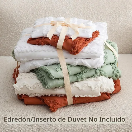 Vista 8 de Bedsure Funda de edredón bohemia tamaño matrimonial, bordado copetudo, 3 04 - Blanco - Elegante (sin edredón)