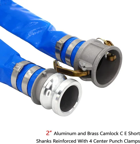 Vista 3 de Manguera de descarga plana de PVC de 2 pulgadas de diámetro interior x 25 pies con conexiones Camlock C y E de aluminio, mangueras de bomba