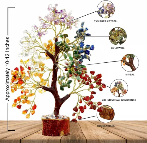 Vista 3 de Árbol de la vida de los siete chakras, árbol de cristal para energía positiva, árbol de 7 chakras, árbol de Feng Shui, árbol artificial natural