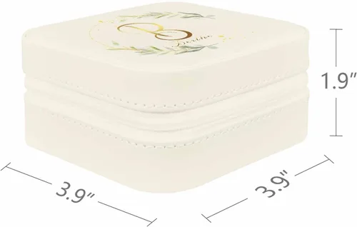 Vista 3 de Artsadd Organizador de joyas pequeño de cuero personalizado para mujeres y niñas, joyero de viaje con hojas doradas, caja de joyería con nombre