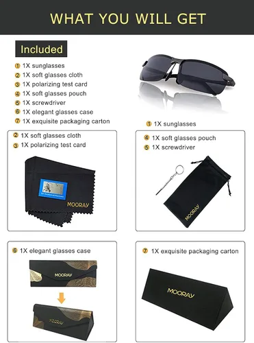 Vista 6 de MOORAY - Lentes de sol polarizados para hombre, protección frente a radiación UV, lentes de sol de moda para hombre, para pesca