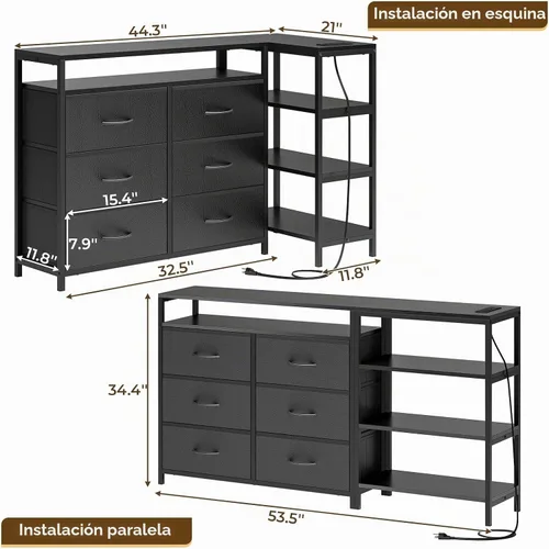 Vista 3 de HAUOMS Soporte de TV para TV de 60 pulgadas, centro de entretenimiento LED Negro