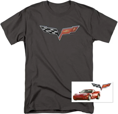 Vista 2 de Popfunk Chevy Corvette Convertible Racing Logo GM Car, T Shirt & Stickers Grey