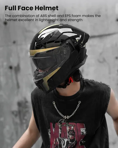 Vista 2 de Casco de motocicleta Auboa de cara completa para adultos, hombres y mujeres, con doble visera, Street Bike Racing, DOT, modelo MF565