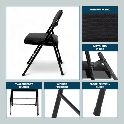 Vista 9 de OEF Furnishings OEF970 Series - Sillas plegables acolchadas de tela de alta calidad, asiento y respaldo acolchados cómodos para salas