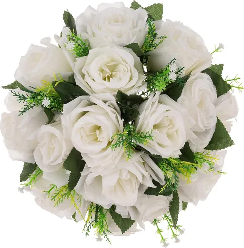 Vista 5 de Centros de mesa de flores para mesas de boda: decoraciones de mesa de boda, bolas de flores blancas, centros de mesa para compromiso, ceremonia