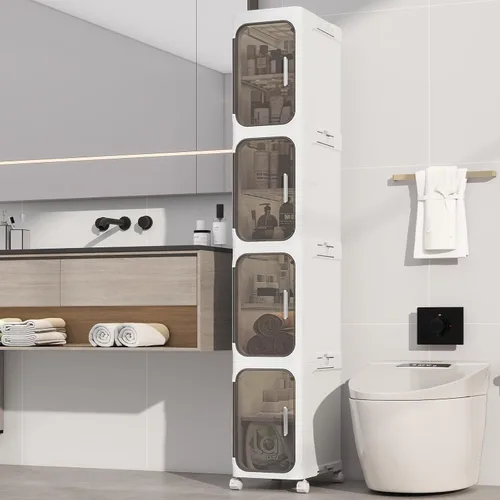 Vista 16 de KHNR Armario de almacenamiento de baño delgado de 2 niveles, gabinetes de almacenamiento plegables, almacenamiento de baño estrecho, organizador