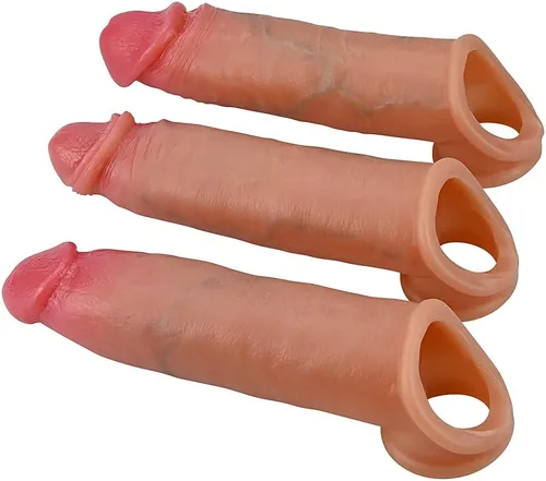 Vista 8 de SXOVO Consoladores realistas de silicona líquida para el pene, 3 piezas para el pene, juguete sexual realista de vetas y glande para pene, juguete