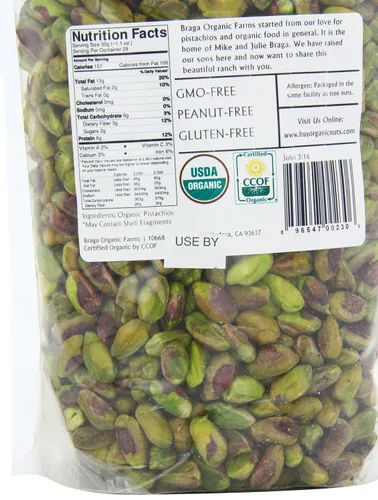 Vista 3 de Braga Organic Farms Núcleos de pistachos crudos orgánicos bolsa de 2 lb