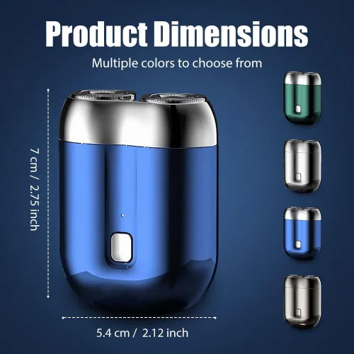 Vista 2 de Mini maquinilla de afeitar eléctrica portátil, modelo 2 en 1, mini afeitadora eléctrica de doble cabeza, recargable, impermeable, compacta, para Azul
