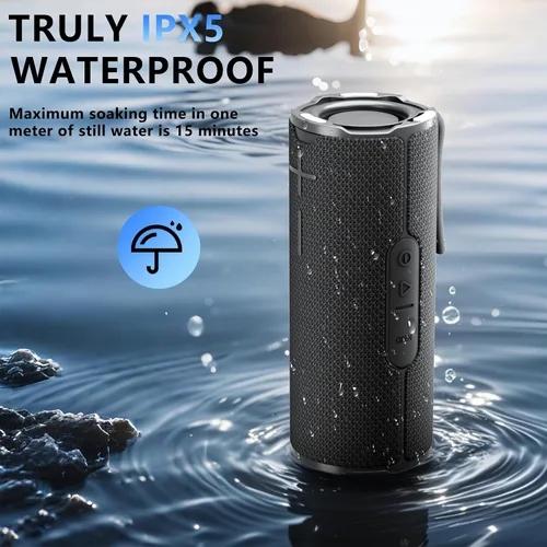 Vista 2 de COOPERS Altavoz Bluetooth portátil, altavoz Bluetooth inalámbrico, altavoces impermeables IPX5 con luces RGB, graves profundos de sonido estéreo