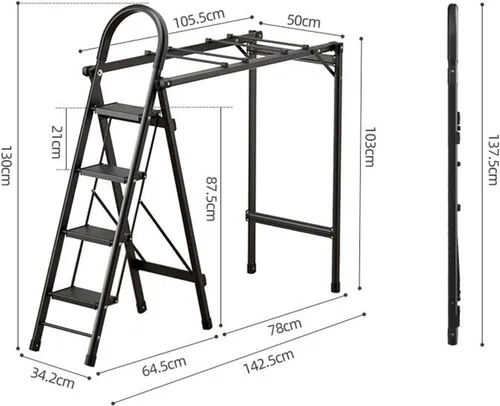 Vista 2 de TOMYEUS Escurridor plegable multifuncional para secar ropa de doble propósito, escalera telescópica plegable de aleación de aluminio, escalera