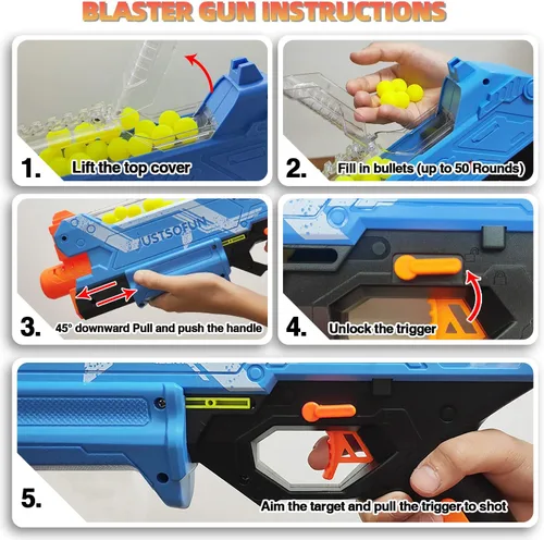 Vista 3 de Pistola Blaster con gafas protectoras y 300 rondas de hasta 110 FPS compatible con dardos Nerf Hyper Rounds, fácil de recargar, soporta hasta 50