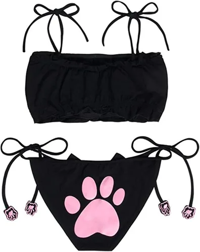 Vista 2 de Conjunto de lencería de cosplay para mujer, disfraz sexy de gatito