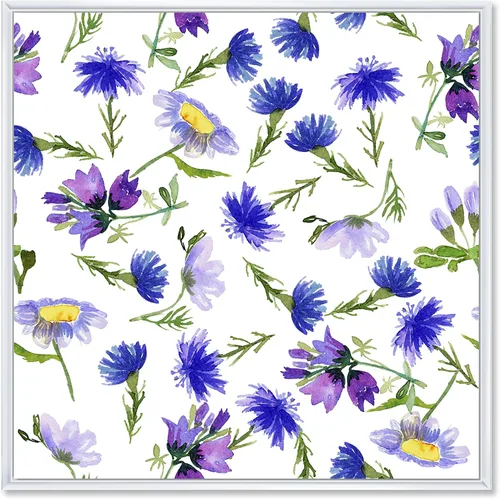 Vista 47 de DesignQ Lienzo enmarcado tradicional con flores silvestres azules con hojas verdes II