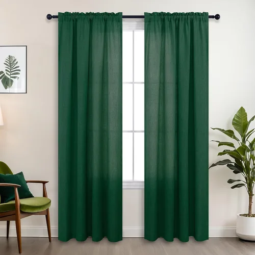 Vista 76 de KOUFALL Juego de 2 cortinas de puerta francesa, cortinas de lino para puerta/ventana, cortina transparente boho para cristal lateral delantero