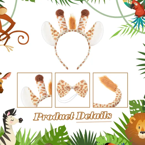 Vista 3 de 2 Sets Animal Costume Set Lion Tiger Zebra Giraffe Leopard Elephant Costume Accessory Include Ears Headband Bow Tie Tail