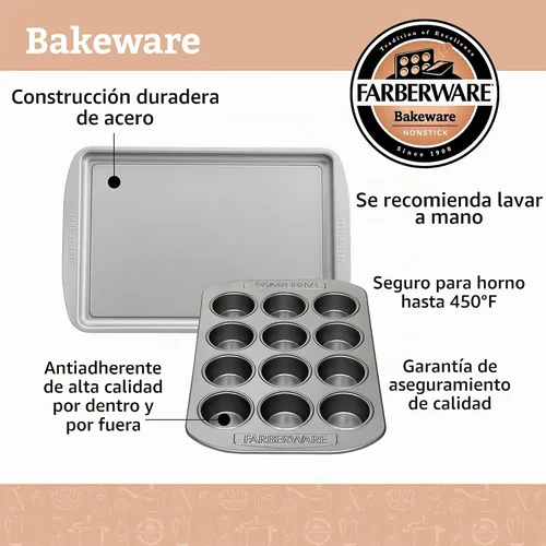 Vista 13 de Farberware Juego de utensilios para hornear antiadherentes, juego de bandejas para galletas de 3 piezas, color gris