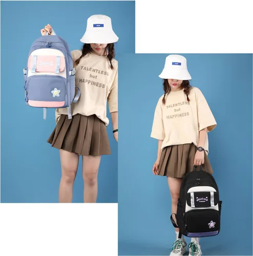 Vista 7 de YJMKOI Mochila Kawaii para niña con bonito colgante de muñeca de peluche, bonita mochila escolar primaria, mochila estética para niñas adolescentes