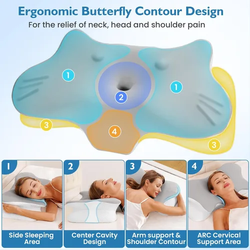 Vista 6 de 2 piezas de almohada cervical para aliviar el dolor de cuello, almohada de cuello para dormir de lado, almohadas de espuma viscoelástica ergonómicas