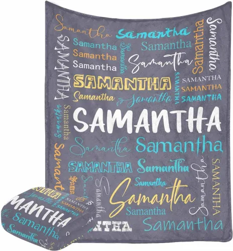 Vista 8 de Manta personalizada con nombre con fuente diferente y colorida para niños, mujeres y hombres, divertida decoración personalizada para el hogar, cama