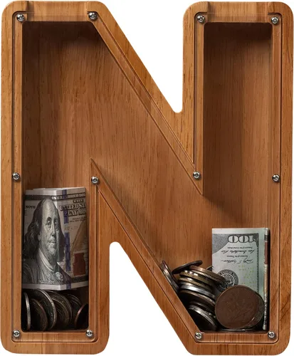 Vista 48 de Alcancía para niños y niñas, alcancía de madera con letra grande del alfabeto con inicial A, banco de monedas, regalos divertidos para cumpleaños