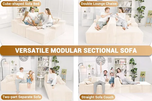 Vista 6 de HABUTWAY Sofá modular modular de 101 pulgadas con asiento profundo, moderno sofá convertible en forma de L, sofá tapizado con diván para sala