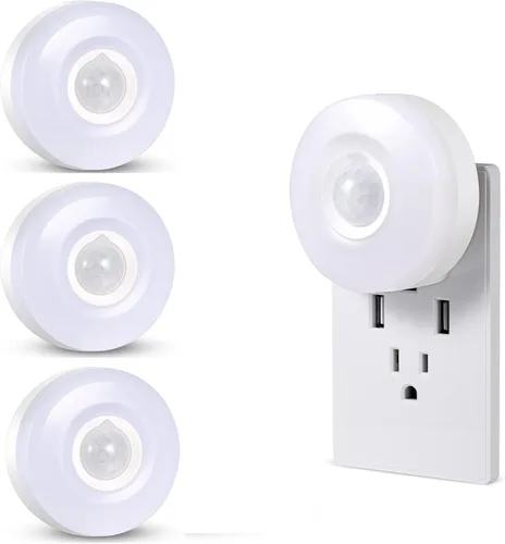 Vista 8 de CREWEEL Luz nocturna, luz nocturna LED enchufable, 200 lúmenes, luz brillante con sensor de movimiento enchufable para interiores, eficiencia