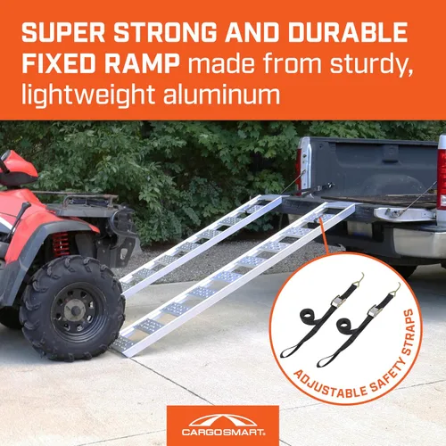 Vista 7 de CARGOSMART Rampa fija recta de aluminio con peldaños (2 unidades) - Carga y descarga de equipos ligeros, tractores de césped, ATV y más, capacidad