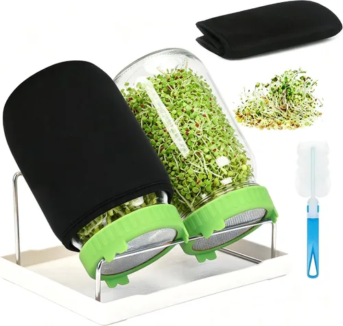 Vista 13 de [Tamaño grande] Kit de germinación de 68 onzas, 2 kits de tarros de germinación, tarros de boca ancha con tapa de brote de pantalla de acero
