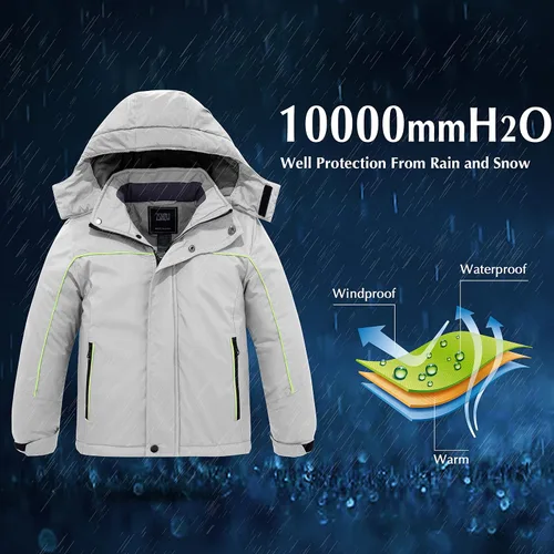 Vista 4 de ZSHOW Chaqueta de esquí impermeable para niño, abrigo de nieve con capucha, Nieve