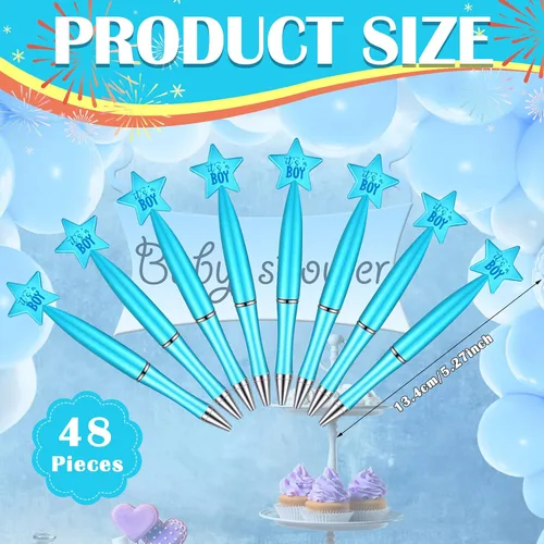 Vista 2 de Outus 48 bolígrafos azules para baby shower, bolígrafos a granel It's a Boy Favors Baby Supplies para invitados, regalos de anuncio de nacimiento