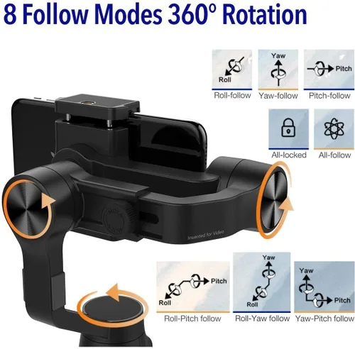 Vista 6 de Moza 3-Axis Smartphone Gimbal Estabilizador Carga de Teléfono Inalámbrico, Negro (Mini Mi)