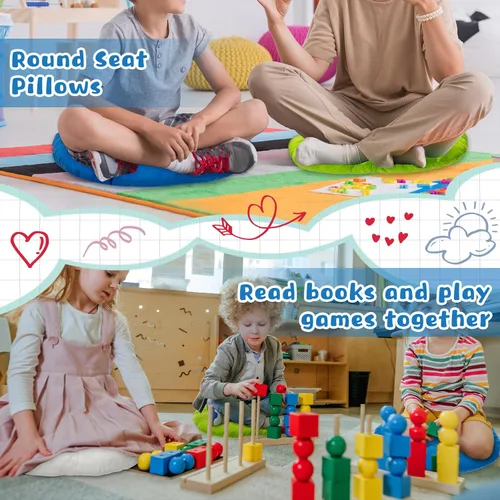 Vista 6 de Tinideya 24 Piezas Cojines Redondos de Suelo Almohadas de Suelo Cojines de Asiento de Meditación Asientos Flexibles para Adultos y Niños, Cojines