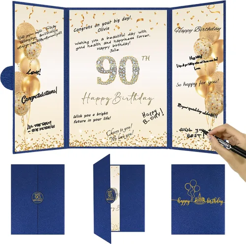 Vista 11 de DARUNAXY Decoraciones de Fiesta de Cumpleaños 90 Años Negro Dorado, Feliz Cumpleaños 90 Libro de Invitados de Firmas Alternativo para Hombres