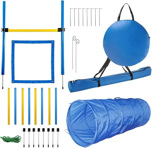 Vista 15 de PAWISE Equipo de entrenamiento de agilidad para perros, juego de obstáculos de entrenamiento de mascotas y bastones de tejido con barra de salto