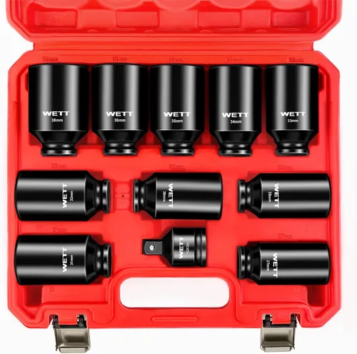 Vista 10 de WETT 1/2" Drive Juego de llaves de impacto profundo de gran tamaño, 8 piezas de tuercas de eje de husillo, juego de llaves grandes estándar SAE de 6