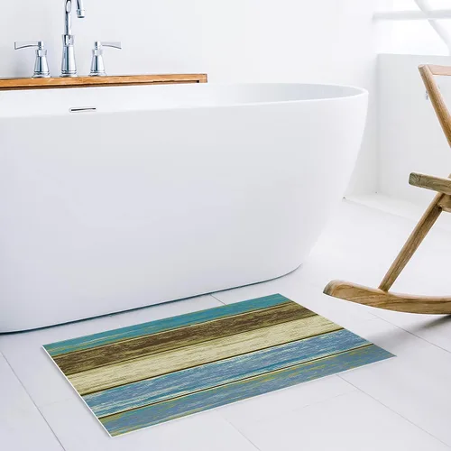 Vista 5 de Tapete de puerta para decoración de dormitorio, rústico, de madera de granero, verde azulado, turquesa, verde, marrón, alfombras de vacaciones